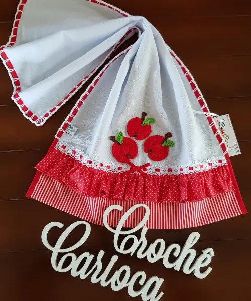 Pano de Prato Vermelho Maças Feirinha Criativo Alta Qualidade