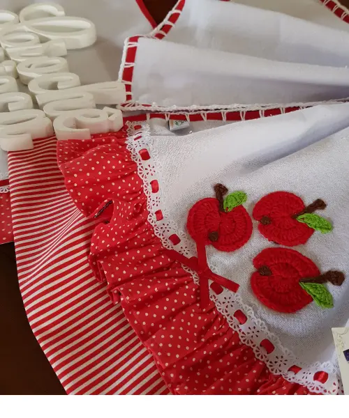 Pano de Prato Vermelho Maças Feirinha Criativo Alta Qualidade