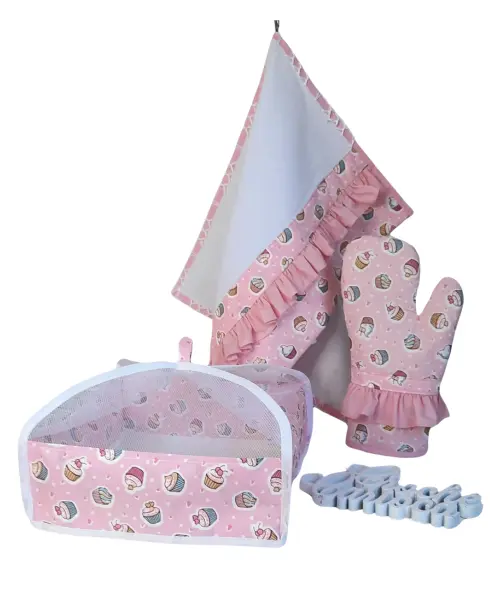 Kit Cozinha Rosa Cupcake 3 Peças Alto padrão e durabilidade