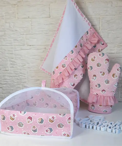 Kit Cozinha Rosa Cupcake 3 Peças Alto padrão e durabilidade