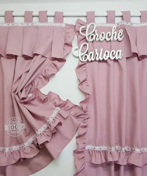 Cortina de Babadinhos Rosa e Abraçadeiras Laços Escolha Cor