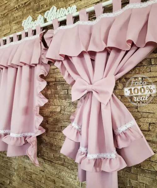 Cortina de Babadinhos Rosa e Abraçadeiras Laços Escolha Cor