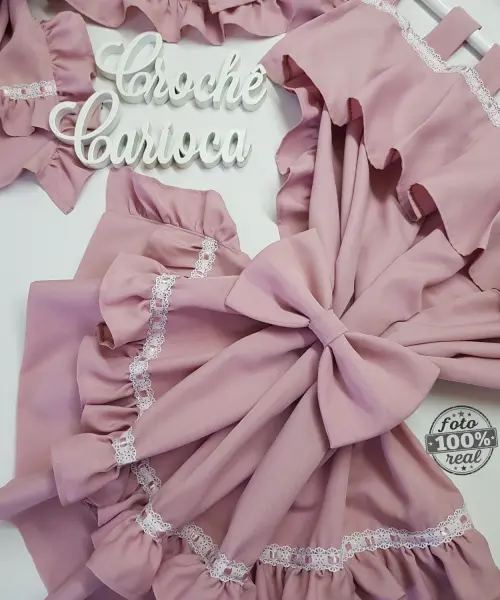 Cortina de Babadinhos Rosa e Abraçadeiras Laços Escolha Cor