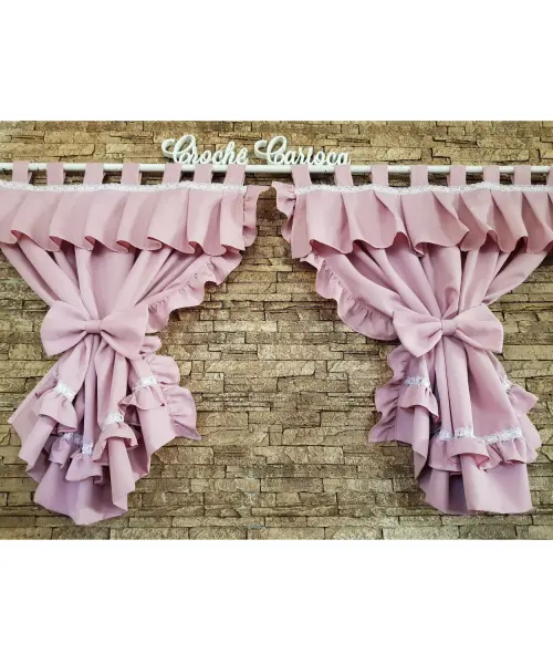 Cortina de Babadinhos Rosa e Abraçadeiras Laços Escolha Cor