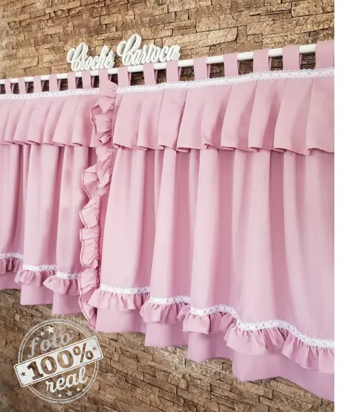 Cortina de Babadinhos Rosa e Abraçadeiras Laços Escolha Cor