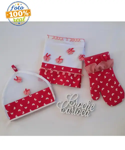 Kit de Cozinha Rosa Pink Borboletas 3 Peças Amor de Mãe