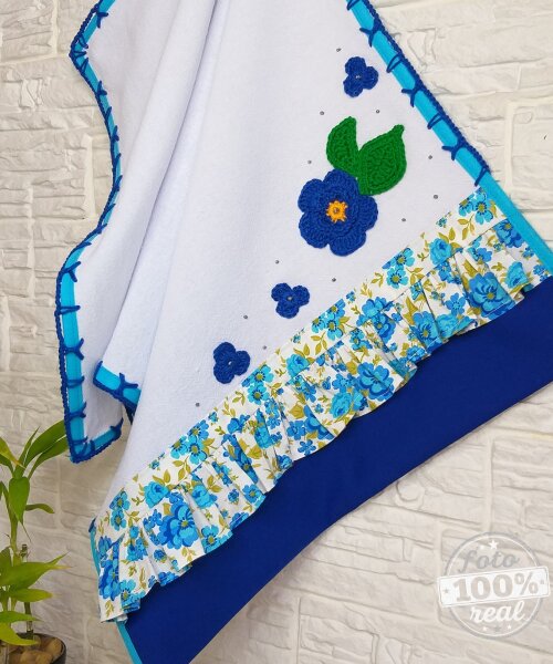 Pano de Prato Azul Floral Sacaria Cozinha Tamanho Grande 80x50