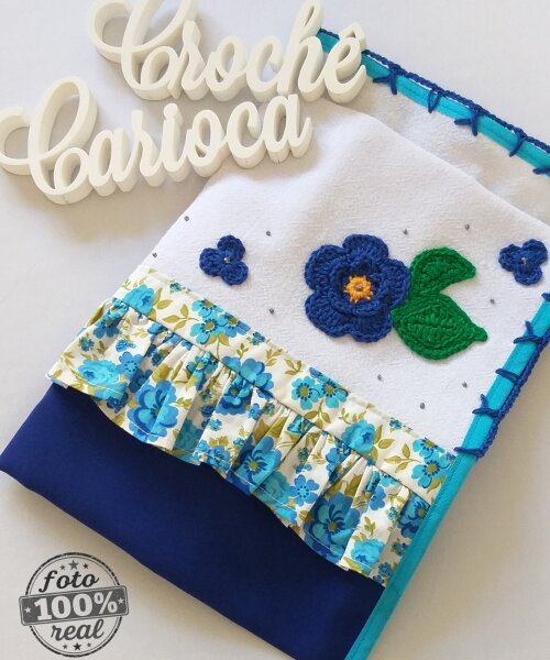 Pano de Prato Azul Floral Sacaria Cozinha Tamanho Grande 80x50