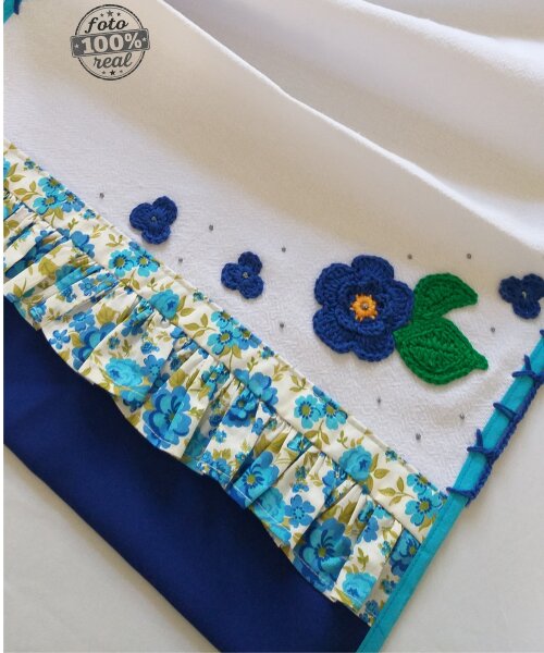 Pano de Prato Azul Floral Sacaria Cozinha Tamanho Grande 80x50