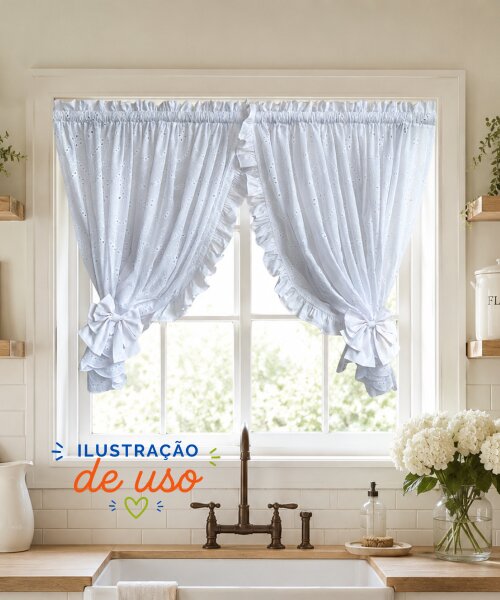 Cortina Farmhouse Branca Laise Bordada babadinhos Sob Medida e es
