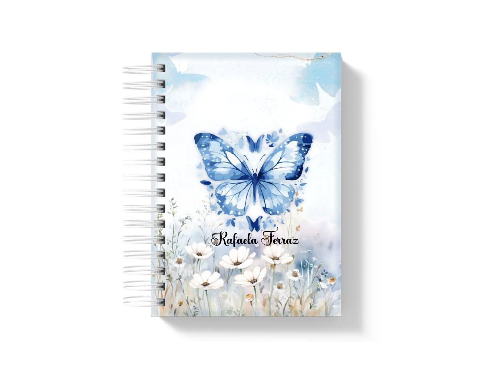 Agenda Personalizada 2027 1 dpp  floral azul com borboleta