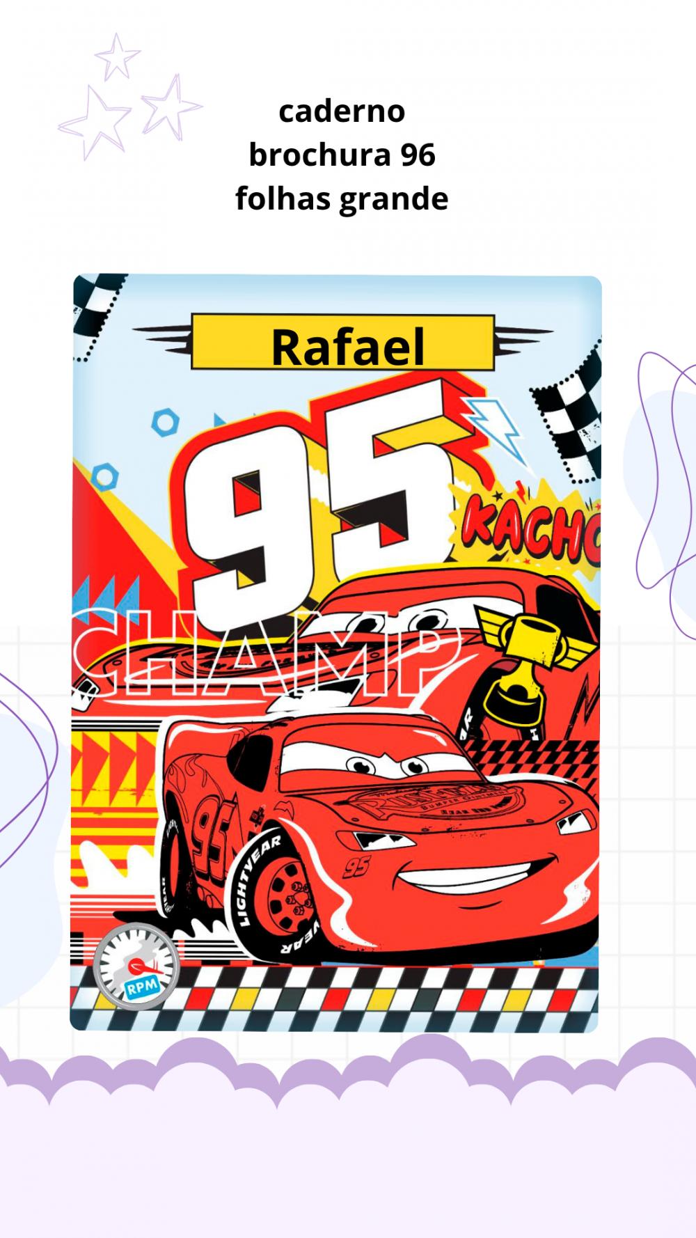 📒 Caderno Brochura Personalizado tema carros Grande 96 Folha