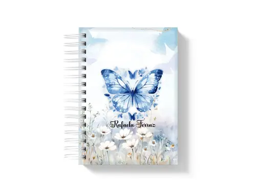 Agenda Personalizada 2027 1 dpp  floral azul com borboleta