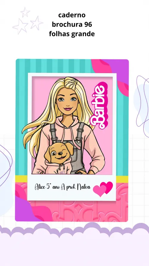 📚✨ Caderno Brochura Personalizado Grande 96 Folhas tema Barbie menina