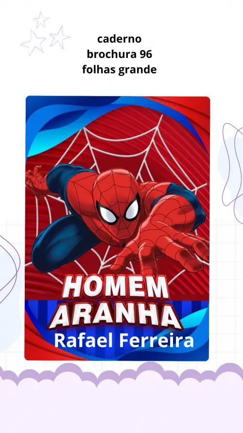 ✨ Caderno Escolar Personalizado 96 Folhas | Caderno Brochura Grande tema homem aranha