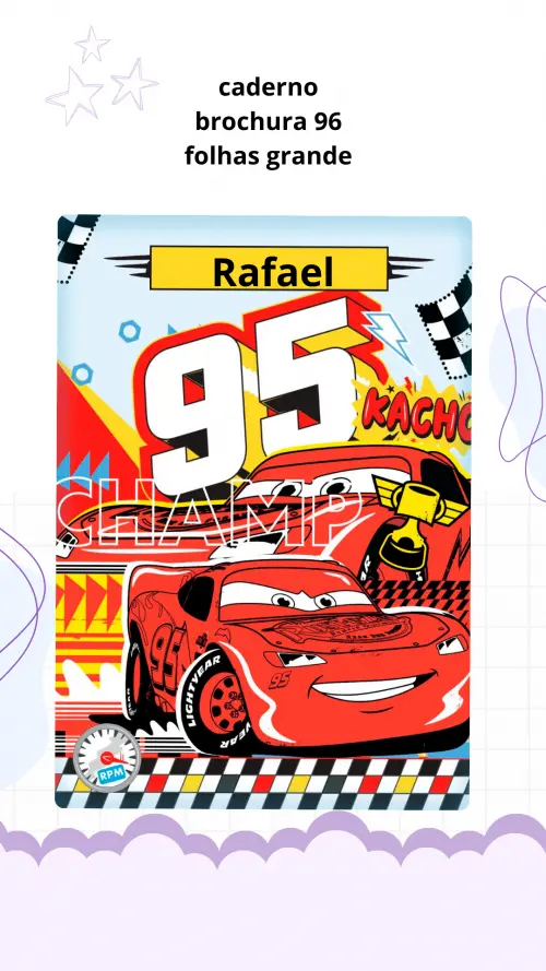 📒 Caderno Brochura Personalizado "tema carros" Grande 96 Folhas | Volta às Aulas