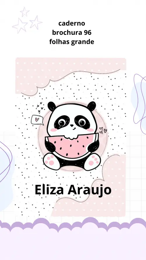 📒 Caderno Brochura Personalizado "Pandinha candy" Grande 96 Folhas | Volta às Aulas