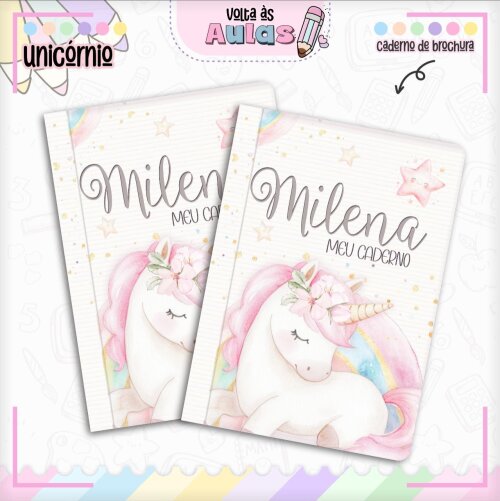 📒 Caderno Brochura Personalizado Grande 96 Folhas | Volta às Aulas candy  unicónio