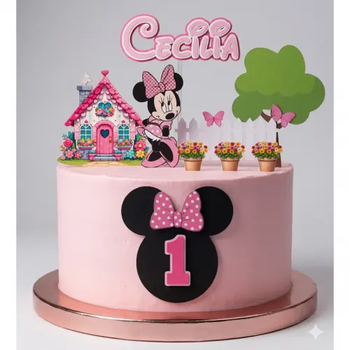 Topo de Bolo Personalizado Minnie Rosa - Papel Fotográfico Matte