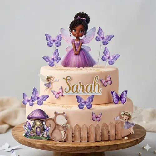 Topo de Bolo Jardim das Borboletas lilais Personalizado Nome em Dourado |Topper Luxo 3D Camadas | Festa Infantil Menina