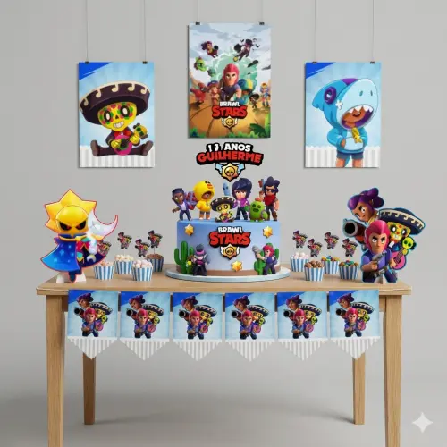 KIT FESTA SÓ UM BOLINHO BRAW STARS| DECORAÇÃO INFANTIL COMPLETA | TOPO DE BOLO + POSTER + DISPLAY + TOPPER DOCINHO