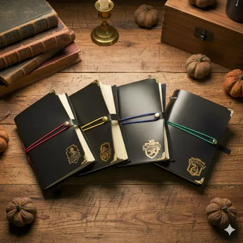 Diário Medieval Harry Potter, Folhas Envelhecidas, Casas de Hogwarts, A5(chapéu seletor,200 páginas)