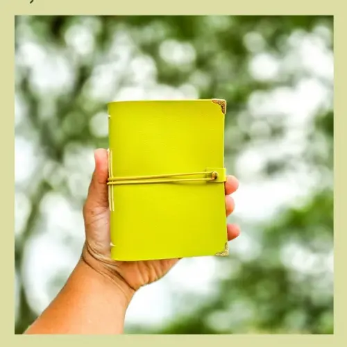 Diário Medieval, verde limão, folhas envelhecidas, A6