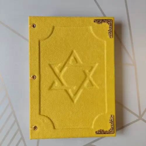 Diário rosa, capa dura revestida de veludo, 200 páginas.(amarelo,pautado com nome)