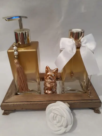 Conjunto Lavabo Luxo -dourado com Madeira