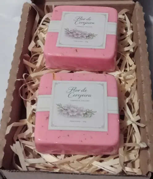 Sabonete Vegano - Caixa Rústica - Flor de Cerejeira