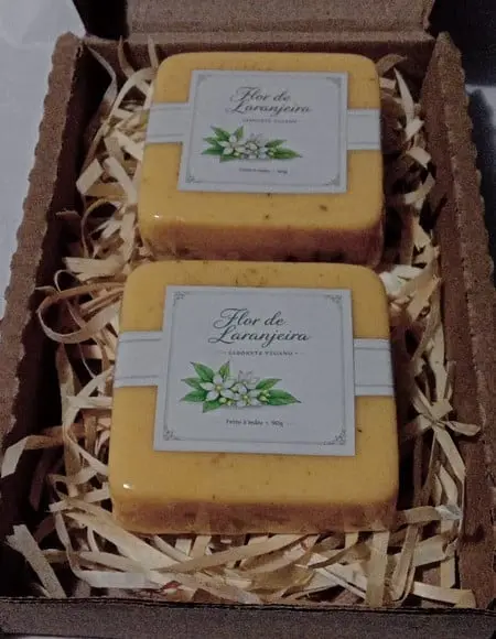 Sabonete Vegano - Caixa Rustica - Flor de Laranjeira