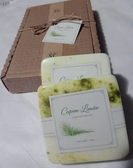 Sabonete Vegano- Caixa Rústica - Capim Limão