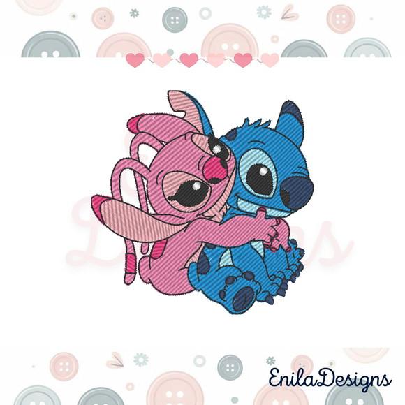 Matriz de Bordado Angel e Stitch Abraço - 3 Tamanhos
