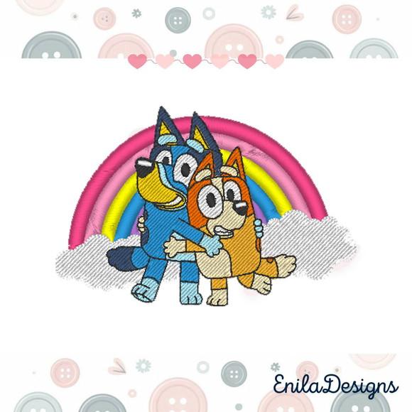 Matriz de Bordado Bluey e Bingo Arco Iris - 6 Tamanhos