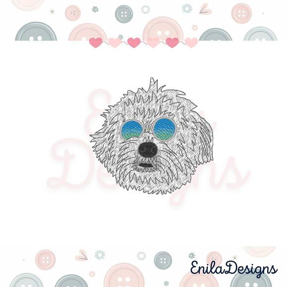 Matriz de Bordado Cachorro Raça Maltes de Oculos 5 Tamanhos
