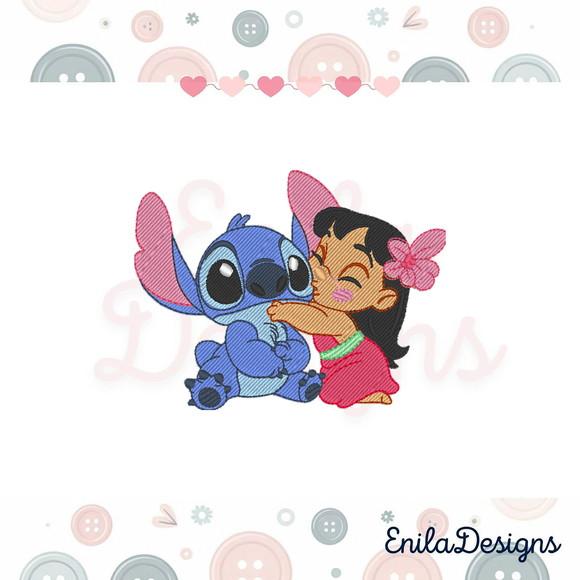 Matriz de Bordado Lilo Stitch Beijo - 2 Tamanhos