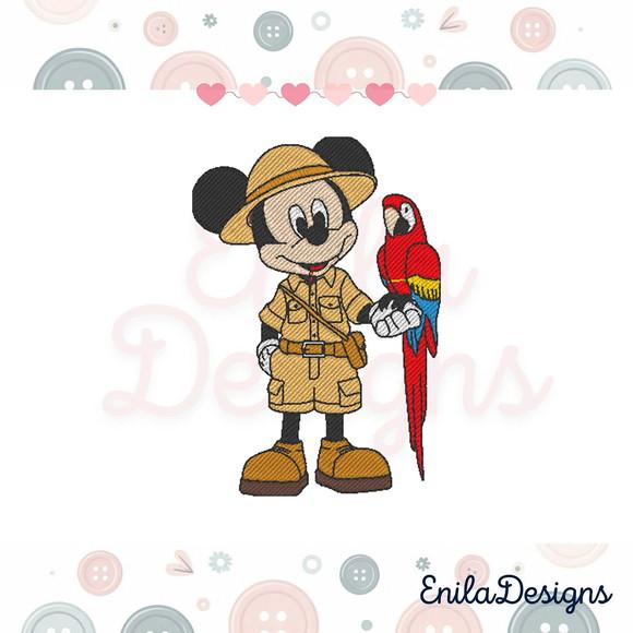 Matriz de Bordado Mickey Safari com Arara - 3 Tamanhos