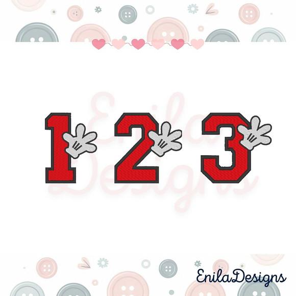 Matrizes de Bordado Numeros 1 2 e 3 Mãozinha Mickey