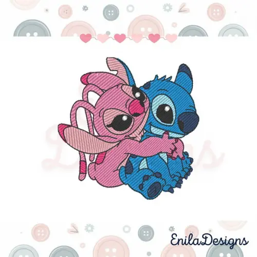 Matriz de Bordado Angel e Stitch Abraço - 3 Tamanhos
