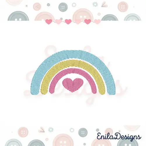 Matriz de Bordado Arco Iris Boho Coração - 6 Tamanhos