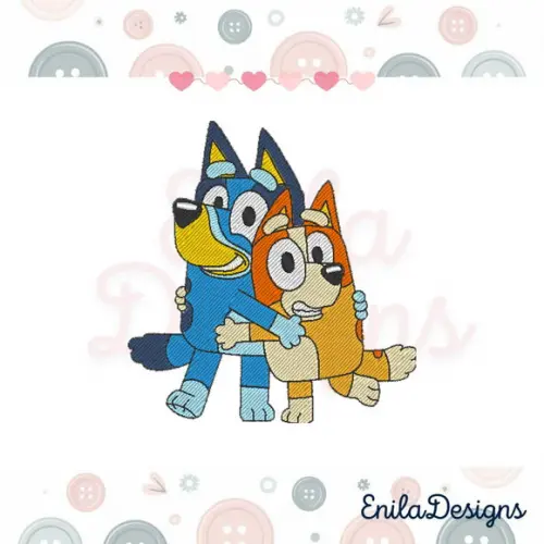 Matriz de Bordado Bluey e Bingo Juntas - Cod2 - 4 Tamanhos