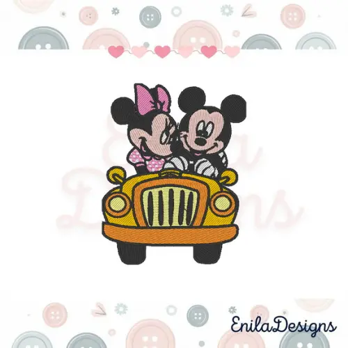 Matriz de Bordado Carro Mickey e Minnie - 3 Tamanhos