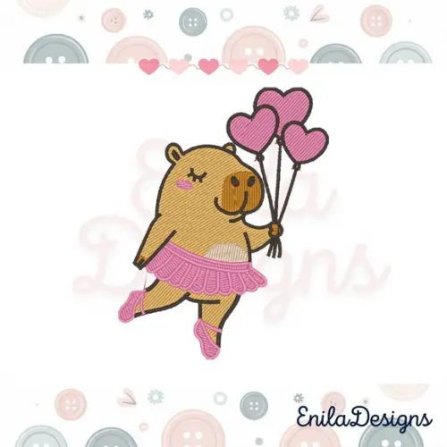 Matriz de Bordado Capivara Bailarina - 3 Tamanhos