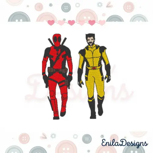 Matriz de Bordado Deadpool e Wolverine Andando