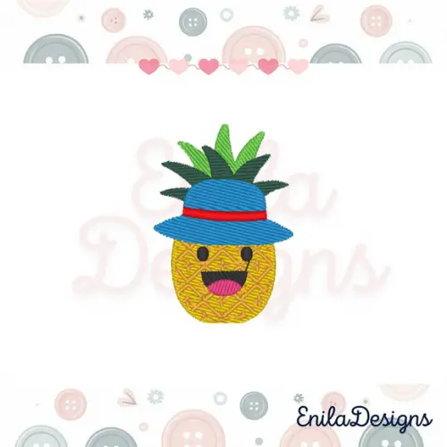 Matriz de Bordado Fruta Kawaii - Abacaxi de Chapéu