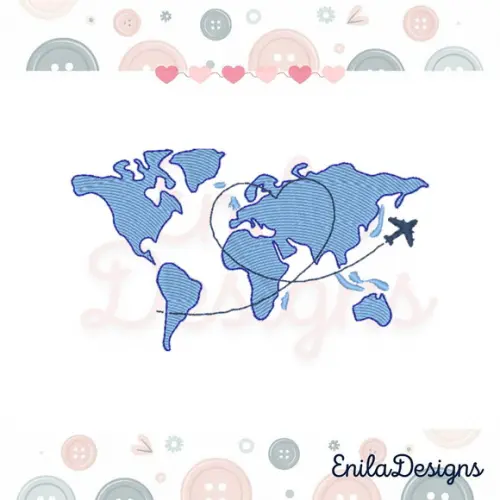 Matriz de Bordado Mapa Mundi com Avião