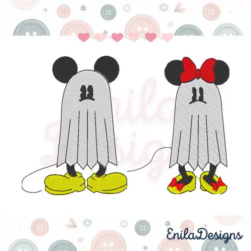 Matriz de Bordado Mickey e Minnie Halloween - Fantasmas