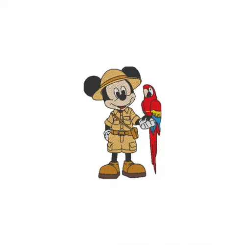 Matriz de Bordado Mickey Safari com Arara - 3 Tamanhos