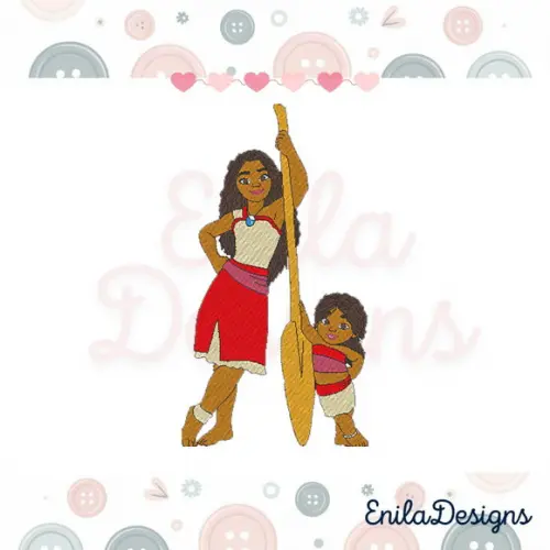 Matriz de Bordado Moana e Simea - Moana 2 - 5 Tamanhos