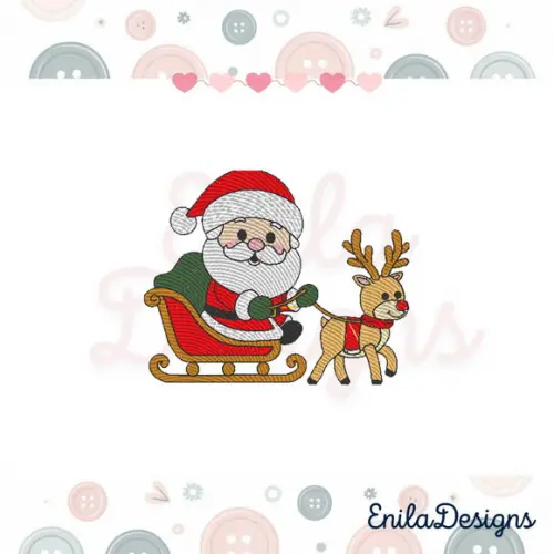 Matriz de Bordado Papai Noel com Rena - 3 Tamanhos
